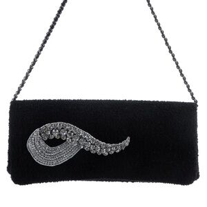 Chanel 2006 Tweed Black Autumn Crystal Embellished Envelope Flap Clutch